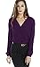 Womens V Neck Long Sleeve Ruffled Shoulder Solid Chiffon Blouse (X-Large, Purple)