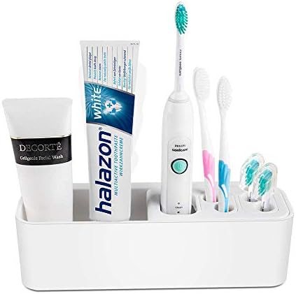 Wekity Easy Install Wall Mounted Toothbrush Holder Bathroom Multi - Purpose Strong Suction Toothbrush and Toothpaste Caddy - Detachable and Easy to Clean