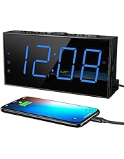ROCAM Digital Alarm Clocks with USB Charger for Bedrooms, Electric Loud Alarm Clock for Heavy Sleeper, 7” Digital Clock Large Display with Dual Alarm, Battery Backup, Volume, Dimmer, 12/24H&Snooze