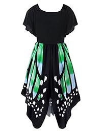 Más el Tamaño de la Mujer de la Mariposa Vestido de Cuello en V de Manga Corta de Verano Causal Swing Midi Vestidos