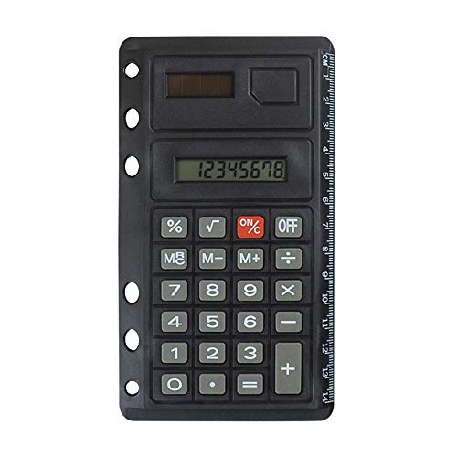 EvZ Pocket Calculator for 7 Inches Journal Organizer Diary A6 Notepad Notebook 6/9 Holes A5/A6/B5 Ring Binder, 8-Digit/Scale Ruler Edge