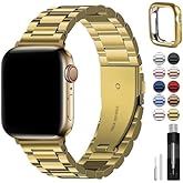 Fullmosa Metal Band Compatible with Apple Watch Bands Series 11 10 46mm, Stainless Steel Strap iWatch Band with Case for Apple Watch, Golden