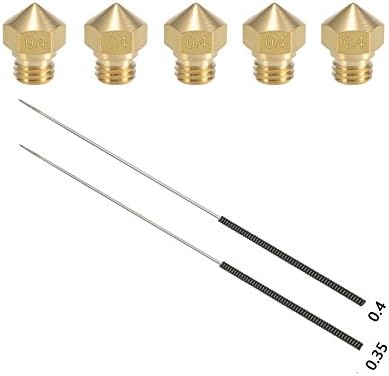 Kweiny MK10 Nozzle for 3D Printer Makerbot Parts and Extruder Cleaning Tools Kit | M7 Thread 0.4mm Brass Nozzle 5 Pieces and 2PCS Drill Bit for It