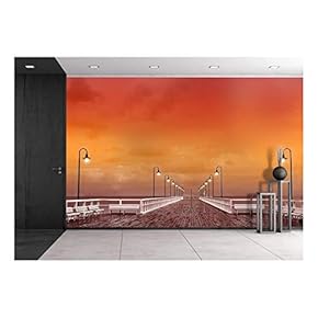 Sunset at The Pier in Poland - Removable Wall Mural | Self-Adhesive Large Wallpaper - 66x96 inches