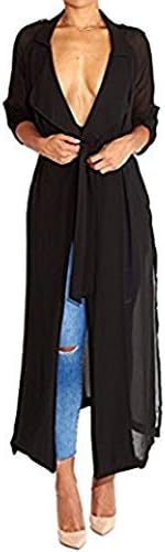 Golaiby Women's Long Sleeve Chiffon Lightweight Maxi Sheer Duster Cardigans (Large, Black)