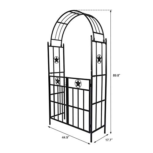 Peachtree Press Inc Metal Garden Arbor Trellis with Gate 7'5''H x3'7''W Arch Garden Arbour Pergola for Climbing Plant Outdoor Lawn Backyard