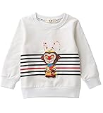 MIQI Boys Casual Sweatshirt Striped Monkey King Print Activewear Pullover Shirt White 2 Years Old