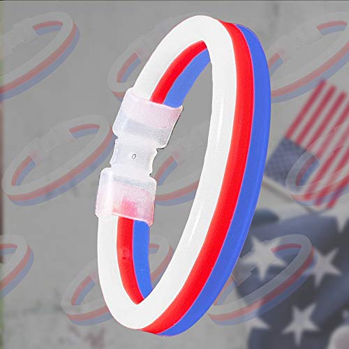 Lumistick 8 Inch Triple Wide Neon Glow Stick Bracelet | Kid Safe Non-Toxic Light Up Party Pack Glowstick | Perfect for 4th July Independence Day | Lasts up to 12 Hours - 30 Bracelet (Red White & Blue)