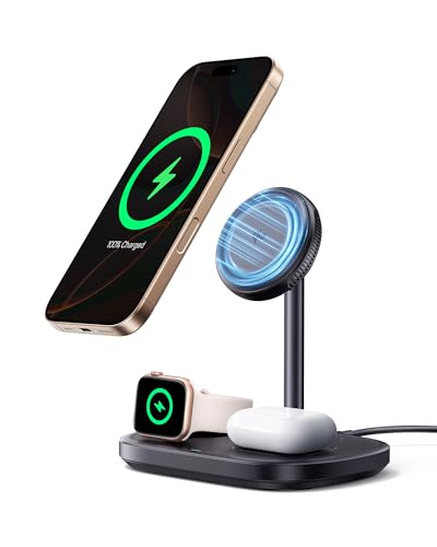 EnerFill Cargador Inalámbrico 3 en 1 con Enfriamiento Tec, Estación de Carga Inalámbrica de 22,5 W, Compatible con Apple Watch, iPhone 16/15/14/13 Pro MAX, AirPod, con Cargador Rápido de 45 W