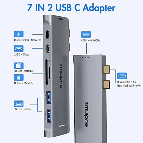 USB C Adapter for MacBook Pro, Air Multiport Accessories, 7 IN 2 Mac Adaptor with 4K HDMI,2 3.0,SD/TF, 100W PD USBC Hub Dongle Pro 2020/2019/2018 16" 15" 13" - Image 3