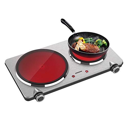GIVENEU Portable Ceramic Infrared Cooktop, Double Infrared Burner for