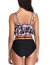 Trajes de baño de cintura alta para dama con volantes, de dos piezas, de corte alto, con parte inferior