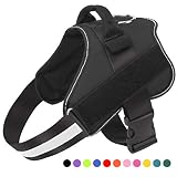 Dog Harness No Pull Reflective Adjustable Pet Vest with Handle for Outdoor Walking- No More Pulling, Tugging or Choking(Black,L)