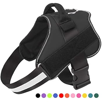 Dog Harness No Pull Reflective Adjustable Pet Vest with Handle for Outdoor Walking- No More Pulling, Tugging or Choking(Black,L)