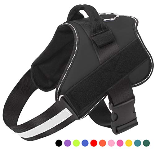 Dog Harness No Pull Reflective Adjustable Pet Vest with Handle for Outdoor Walking- No More Pulling, Tugging or Choking(Black,L)