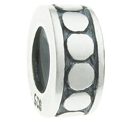Sterling Silver Focal Round Dot Stopper with Rubber Bead for European Charm Bracelets