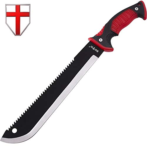 GRAND WAY Sawback Tactical/Survival/Hunting/Brush Clearing Machete Knife - Small Garden Machette Knives with 11 inch Black 420 Steel Blade & Rubber Handle 111084