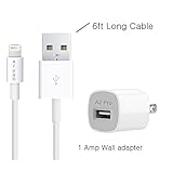 AJ Pro (TM) 6ft Extra long Extension White 8 Pin USB Sync Cable Power Cord with 1 Amp Wall charger for Apple iPhone 6S, 6, 6 Plus, 5S, 5C, 5 (compatible with iOS 9 and 9.1) [Certified]