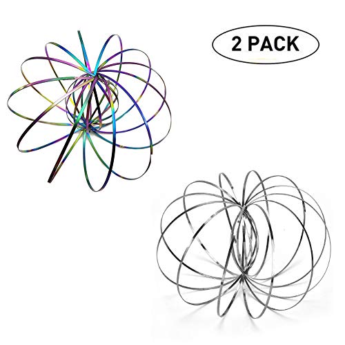 YANWIN Magic Rings, Stainless Steel Flow Rings 3D Novelty Shaped Kinetic Spring Bracelet Fidget Toy Games for Kids Teens Adults ( Silver & Multi-Color )