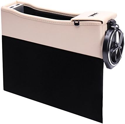 Premium Car Console Side Pocket, Seat Gap Filler Storage Organizer with USB Charging Ports, Foldable Cup Holder and Coin Collectors