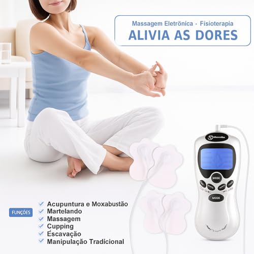 Aparelho TENS Portátil para Fisioterapia e Alívio de Dores Musculares 4 Eletrodos