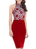 WOOSEA Women's Elegant Floral Lace Sleeveless Retro Bridesmaid Prom Dress (Large , Red)