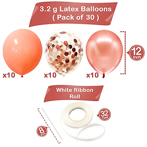Pack of 30, Rose Gold Balloons Set 12 Inch, Rose Gold Balloon Garland