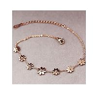 haleysmall Titanium Steel Jewelry 7 Daisy Anklets for Women Rose Gold Color Fashion Prevent Allergy Summer Jewelry,Rose Gold