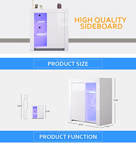 GTM Sideboard Buffet Cabinet Kitchen Cupboard, High Gloss LED Light Sideboard White - Thumbnail 6