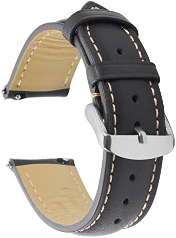 Quick Release Watch Band 20mm Leather Black Replacement Watch Strap Genuine Polished Watch Clasp Buckle Padded Super Soft (18mm 20mm 22mm)