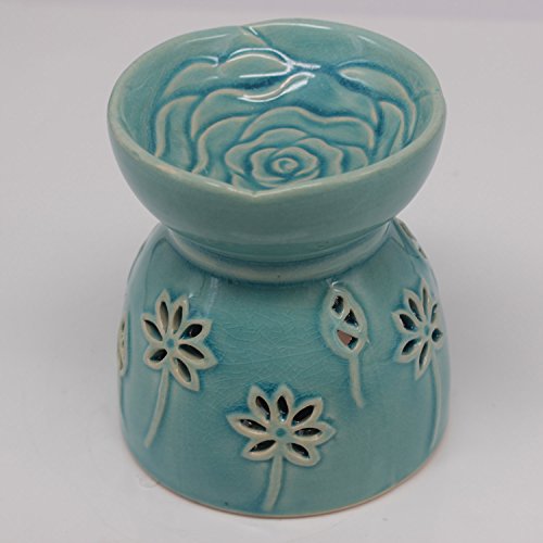 DELIWAY Ceramic Tea Light Holder/Wax Melt Warmer, Great Essential Oil Burner Aromatherapy Diffuser for Living Room, Balcony, Spa Yaga Meditation (Blue, 80ML)
