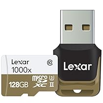 Lexar Professional 1000x microSDXC 128GB UHS-II/U3 (Up to 150MB/s Read) W/USB 3.0 Reader Flash Memory Card LSDMI128CBNL1000R