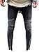 Men’s Skinny Slim Fit Straight Ripped Destroyed Distressed Zipper Stretch Knee Patch Denim Pants Jeans