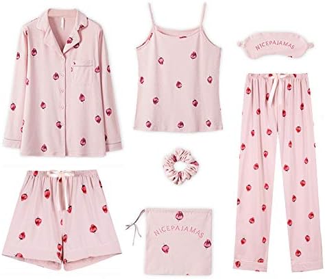 Rose Halcyon パジャマ レディース ルームウェア 寝巻き ルームワンピース 部屋着 綿 7点セット 可愛い 長袖 パンツ ズボン キャミソール 冬 秋 春 夏