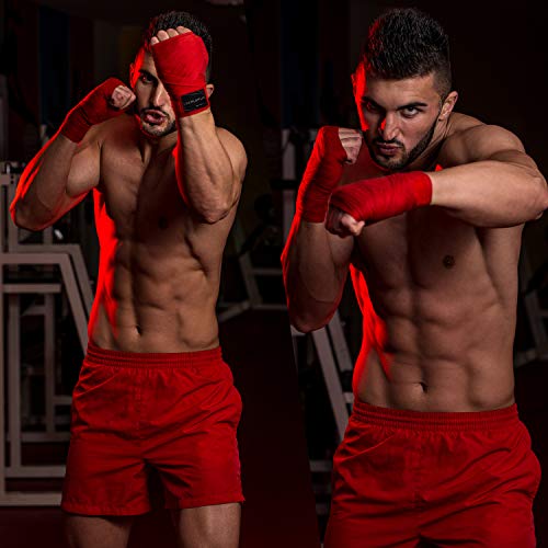 Liberlupus 120''/180'' Boxing Hand Wraps for Men & Women, Elastic Hand Wraps for Boxing Gloves, Handwraps with Hand & Wrist Support for Boxing Kickboxing Muay Thai MMA (Red 2-Pair, 120 inch) - Thumbnail 3