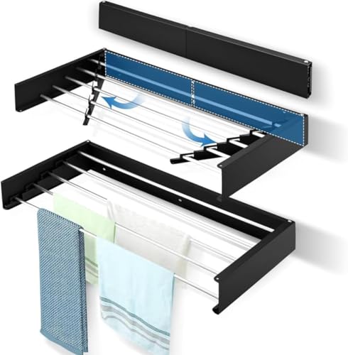 Varal de Parede Magico Dobrável Retrátil 80cm 5 Varetas Recolhível Invisível Mágico Roupas Apartamento Espaço Pequeno