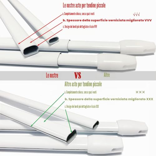 2 Pieces Glass Curtain Rods Extendable Curtain Rods Without Drilling for Shops, Cabinets, Windows, Kitchens, DIY Projects(40-70 cm, White)