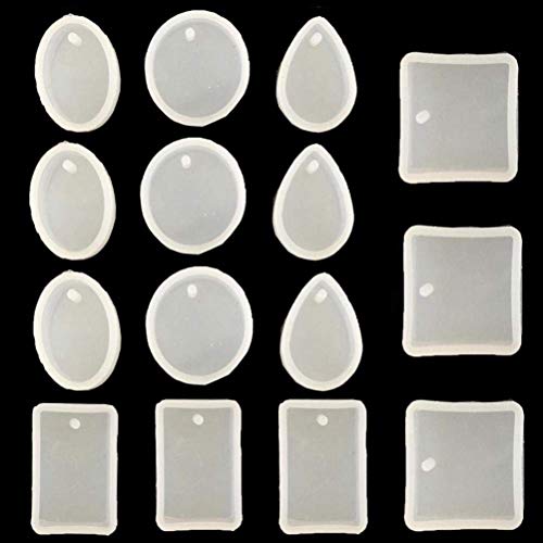 SODIAL 15 Pack Silicone Resin Pendant Mould Jewellery Molds with Hanging Hole for DIY Jewelry Craft Making 5 Shapes
