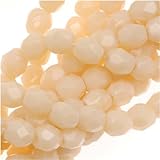 Czech Fire Polish Glass Beads 4mm Round Opaque Light Beige (50)