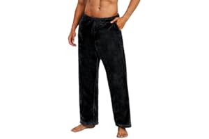 Vulcanodon Mens Plush Warm Pajama Pants, Fluffy Soft Fleece Sleep Pant with Pockets Lounge Pj Bottoms for Men