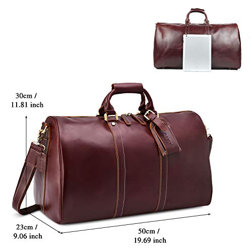 BAIGIO Men's Genuine Leather Travel Duffel, 19 Inch Oversize Weekend Bag, Vintage Weekender Tote, Overnight Duffle Luggage for Men & Women