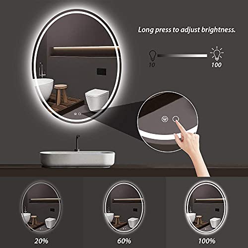 Keonjinn Oval Bathroom LED Mirror 24 x 36 Inch Frontlit and Backlit Oval Mirror with Lights Anti