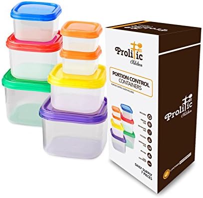 21 Day Fix Container Set by Prolific Kitchen - 7 Piece Portion Control Container Set - Color Coded Lids with Free Guide - BPA Free, Microwave Safe - Take The Guess Work Out of Dieting, Order Today!