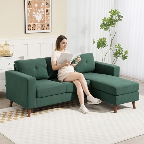 HOMCOM Sectional Sofa with Changeable Chaise Lounge, 3 Seat L-Shaped Sofa with Spring Cushion, Steel Frame, Corduroy Upholstered Couch for Living Room, Small Space, Dark Green