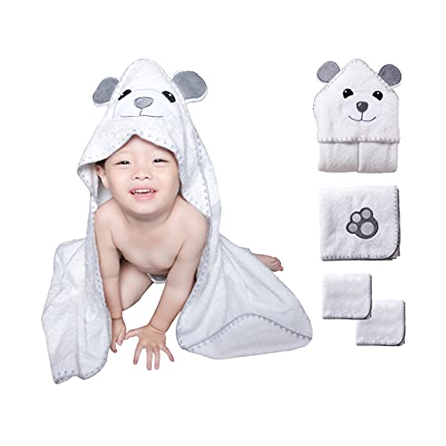 SRILIER Baby Hooded Towels,4Piece Soft Baby Bath Towel and Washcloths