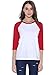 HUHOT 3/4 Sleeve Tops for Women Cotton Casual Scoop Neck Baseball Tee Raglan T-Shirts Red and White