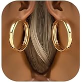 Chunky Gold Silver Hoop Earrings for Women Wide Flat Huggie Hoops Dangle Earrings Big Large Punk Smooth Surface Statement Earrings Fashion Jewelry