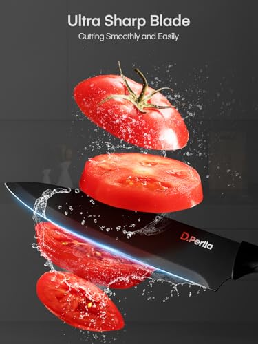 D.Perlla Professional Kitchen Knife Set with Sharpener 7 Pieces Stainless Steel Knives Chef Knife Ergonomic Handle, Black