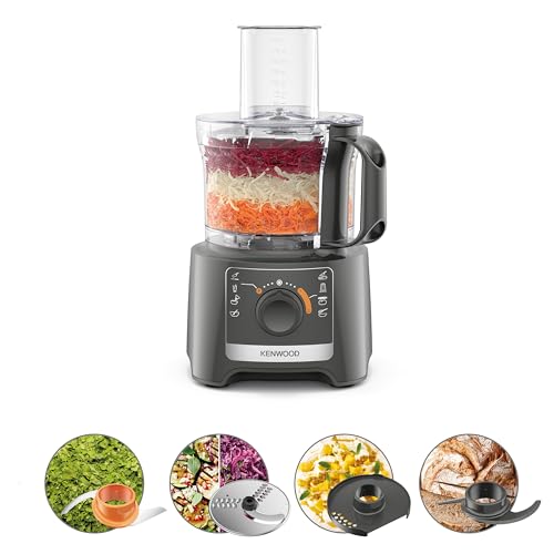 Multipro Compact FDP31.020GY Modello 2023, Robot Tritatutto da cucina con 2 velocità di Lavorazione + Pulse, Ciotola da 2,1L, Tagliaverdure Elettrico per Tritare, Grattugiare e Impastare, 800w
