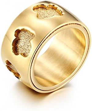 URs Womens 18K Golden Plated Titanium Stainless Steel Teddy Bear Band Ring